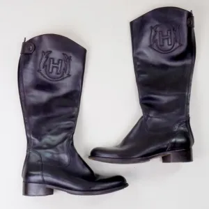 hunter h crest leather tall riding boots equestrian quiet luxury classic