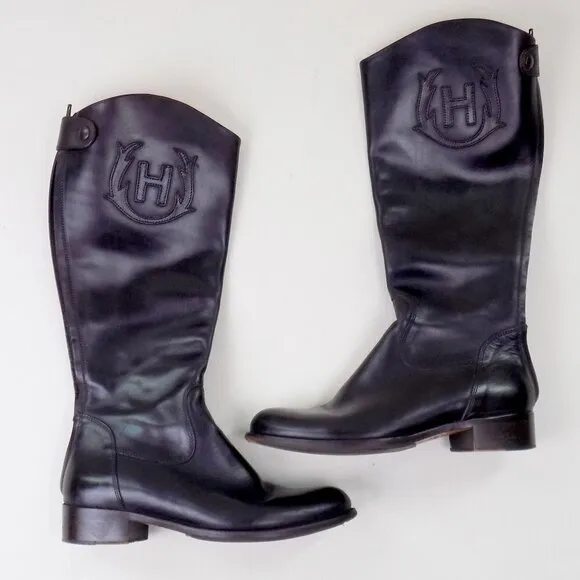 hunter h crest leather tall riding boots equestrian quiet luxury classic