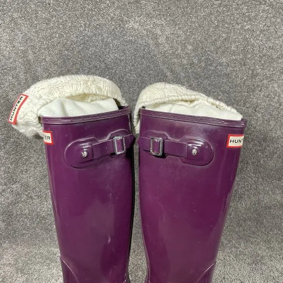 Hunter Original Glossy Tall Lined Rubber Waterproof Rainboots Purple Womens Sz 6