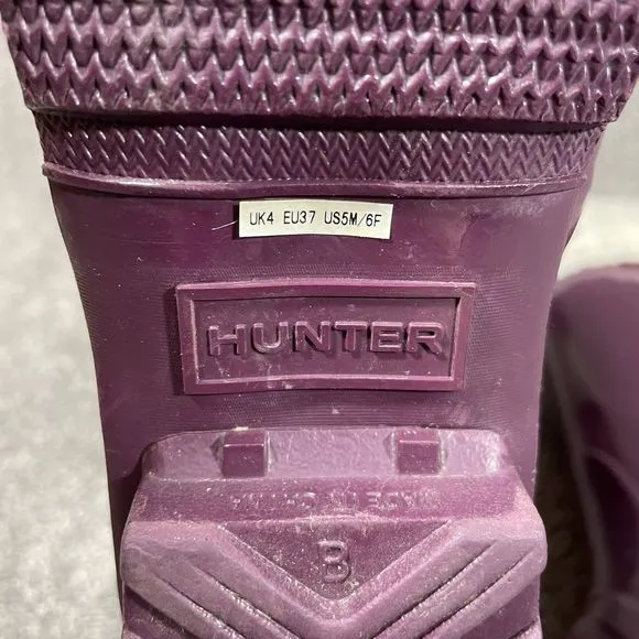 Hunter Original Glossy Tall Lined Rubber Waterproof Rainboots Purple Womens Sz 6