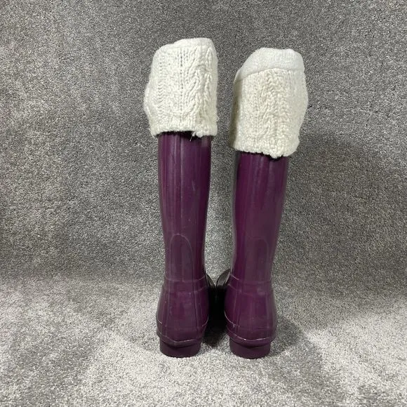 Hunter Original Glossy Tall Lined Rubber Waterproof Rainboots Purple Womens Sz 6