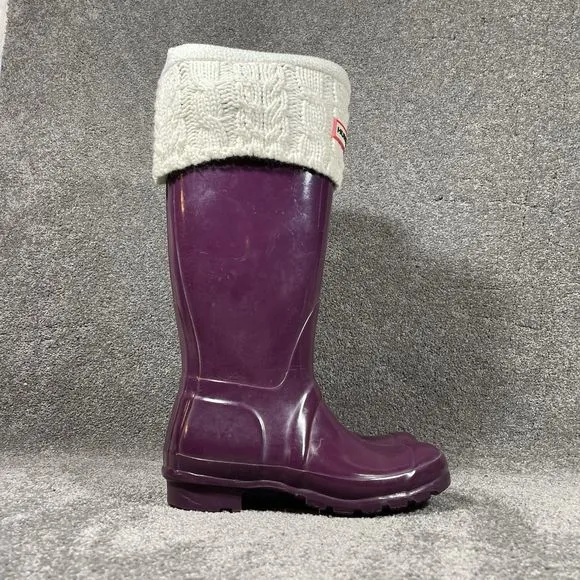 Hunter Original Glossy Tall Lined Rubber Waterproof Rainboots Purple Womens Sz 6