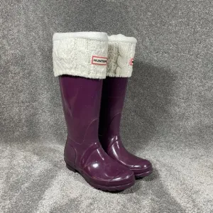 Hunter Original Glossy Tall Lined Rubber Waterproof Rainboots Purple Womens Sz 6