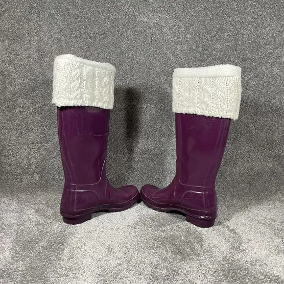 Hunter Original Glossy Tall Lined Rubber Waterproof Rainboots Purple Womens Sz 6