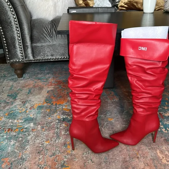 INC Women’s Iyonna Faux Leather Over-The-Knee Boots Red