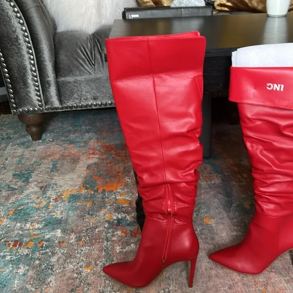 INC Women’s Iyonna Faux Leather Over-The-Knee Boots Red