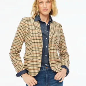 J Crew Blazer Houndstooth Gold Two Button Tan Brown Red NWT School Boy Size 22