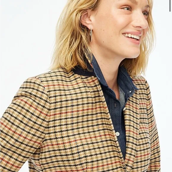 J Crew Blazer Houndstooth Gold Two Button Tan Brown Red NWT School Boy Size 22