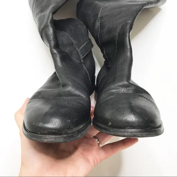 J. Crew Emmett Black Pebbled Leather Buckle Tall Zip-Up Round-Toe Riding Boots 7