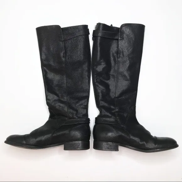 J. Crew Emmett Black Pebbled Leather Buckle Tall Zip-Up Round-Toe Riding Boots 7