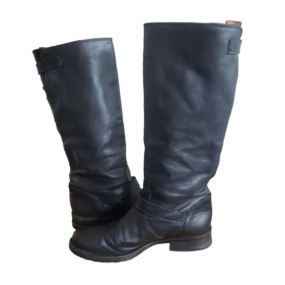 J. Crew Harness Riding Moto Boots Size 6 M Black Leather Pull on Shoes