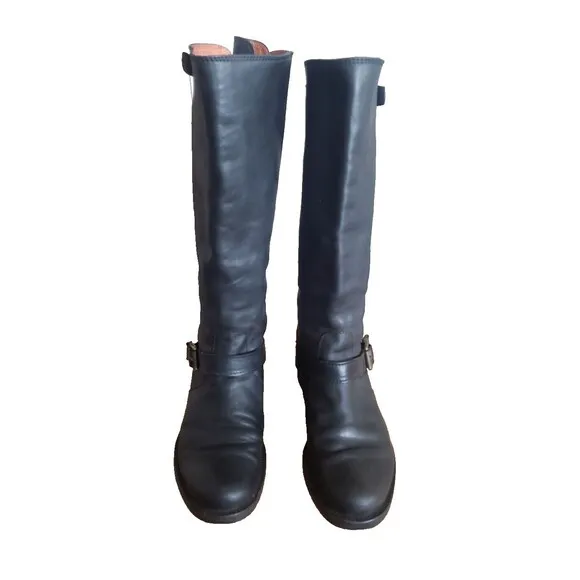 J. Crew Harness Riding Moto Boots Size 6 M Black Leather Pull on Shoes