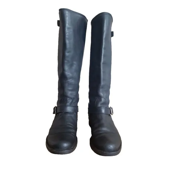 J. Crew Harness Riding Moto Boots Size 6 M Black Leather Pull on Shoes