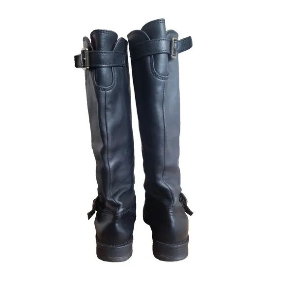 J. Crew Harness Riding Moto Boots Size 6 M Black Leather Pull on Shoes