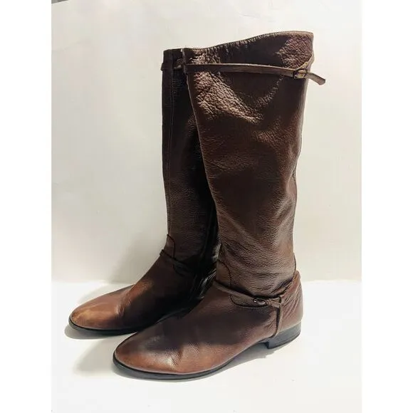 J. Crew Italy soft leather riding harness boots equestrian brown Zip up women 10