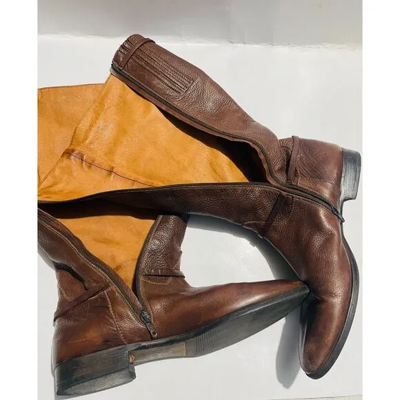 J. Crew Italy soft leather riding harness boots equestrian brown Zip up women 10