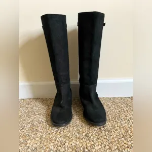 J. Crew Knee High Pull On Black Suede Leather Lined Riding Boot Womens Sz 7.5
