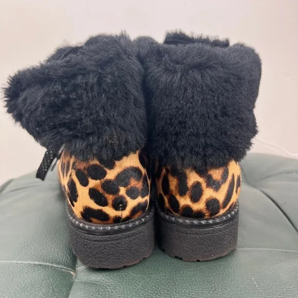 J. Crew Nordic Leopard Print Sherpa Lined Calf Hair Hiking Boots Womens Size: 7