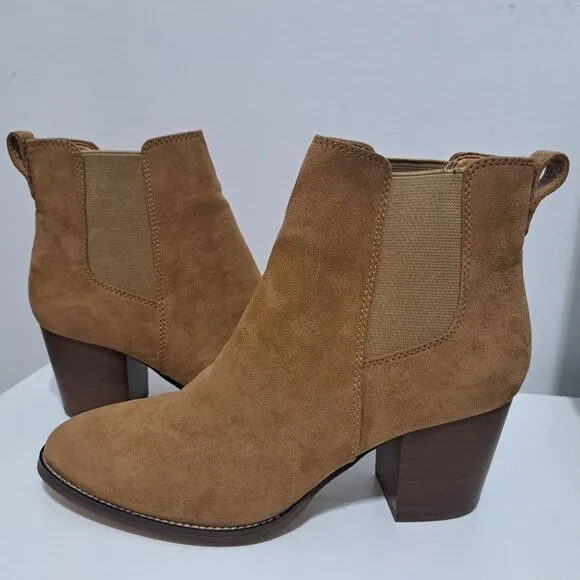 J. Crew Rory Microsuede Western Heeled Boots  Size 8.5 Walnut