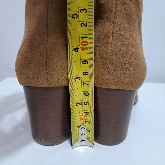 J. Crew Rory Microsuede Western Heeled Boots  Size 8.5 Walnut