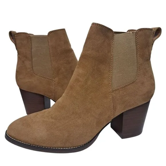 J. Crew Rory Microsuede Western Heeled Boots  Size 8.5 Walnut