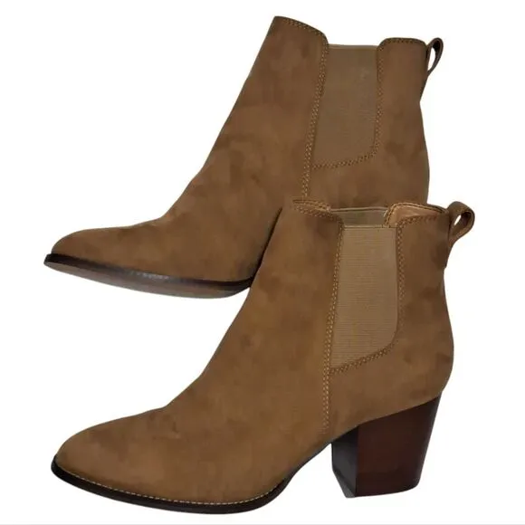 J. Crew Rory Microsuede Western Heeled Boots  Size 8.5 Walnut