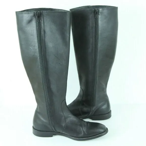 J Crew Women's 7.5 Riding Boots Equestrian Black Leather Old Money Preppy Tall