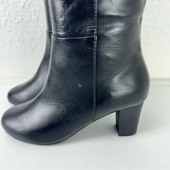 J. Jill Black Leather Riding Knee High Equestrian Heeled Boots Sz 9 side zipper