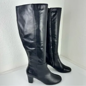 J. Jill Black Leather Riding Knee High Equestrian Heeled Boots Sz 9 side zipper