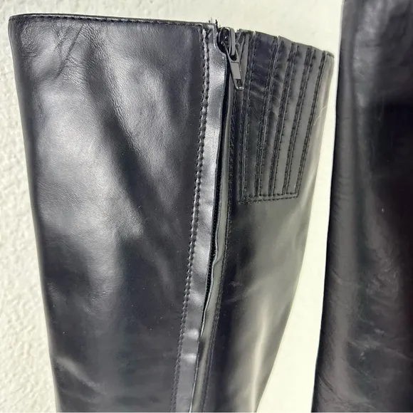 J. Jill Black Leather Riding Knee High Equestrian Heeled Boots Sz 9 side zipper