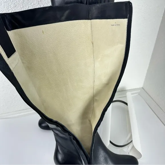 J. Jill Black Leather Riding Knee High Equestrian Heeled Boots Sz 9 side zipper