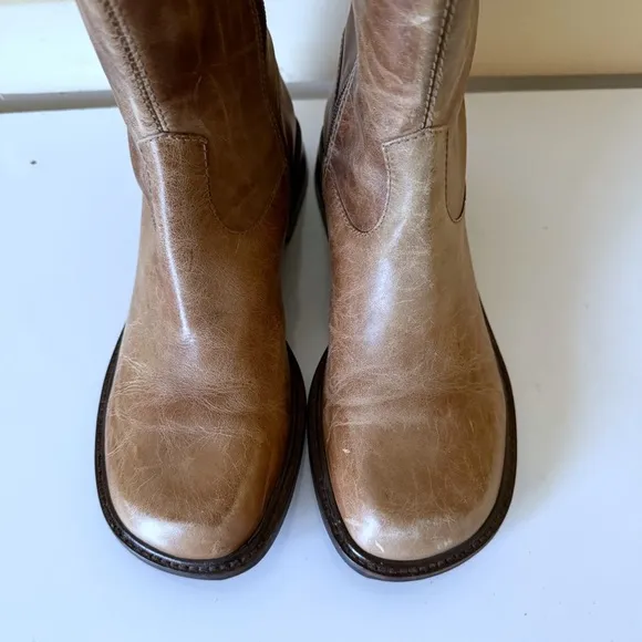 J Jill Womens Brown canvas &amp;  Leather Boots Equestrian Riding Style SZ 7.5