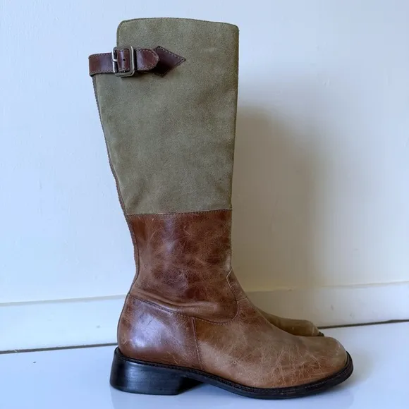 J Jill Womens Brown canvas &amp;  Leather Boots Equestrian Riding Style SZ 7.5