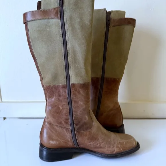 J Jill Womens Brown canvas &amp;  Leather Boots Equestrian Riding Style SZ 7.5