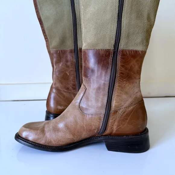 J Jill Womens Brown canvas &amp;  Leather Boots Equestrian Riding Style SZ 7.5