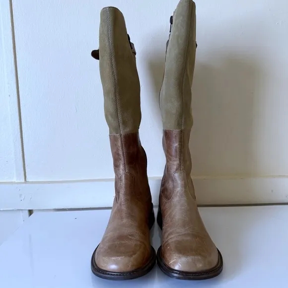 J Jill Womens Brown canvas &amp;  Leather Boots Equestrian Riding Style SZ 7.5