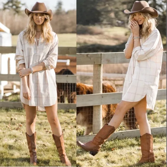 JACKSON ROWE Beau Dress Sandcastle Plaid Western Shirtdress Sz M Cottage…