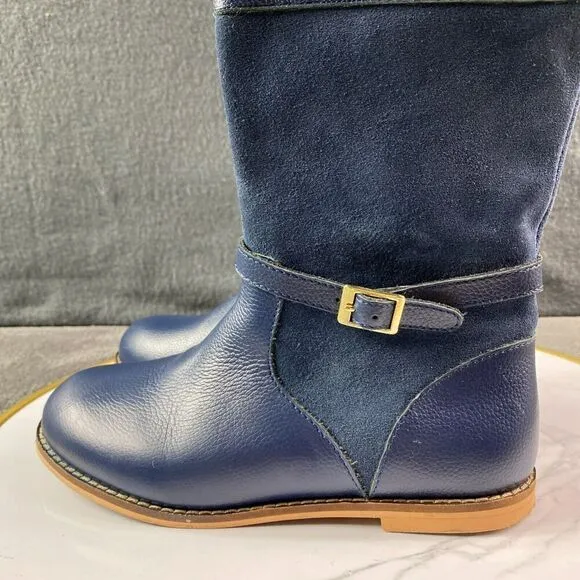 Janie &amp; Jack Navy Leather Suede Riding Boots Kid's Size 13 Equestrian Gold Zippe