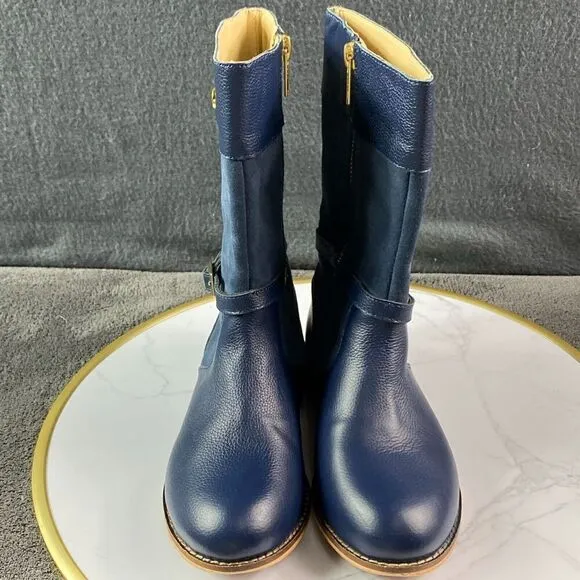 Janie &amp; Jack Navy Leather Suede Riding Boots Kid's Size 13 Equestrian Gold Zippe