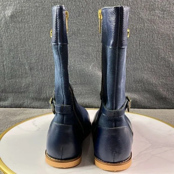 Janie &amp; Jack Navy Leather Suede Riding Boots Kid's Size 13 Equestrian Gold Zippe