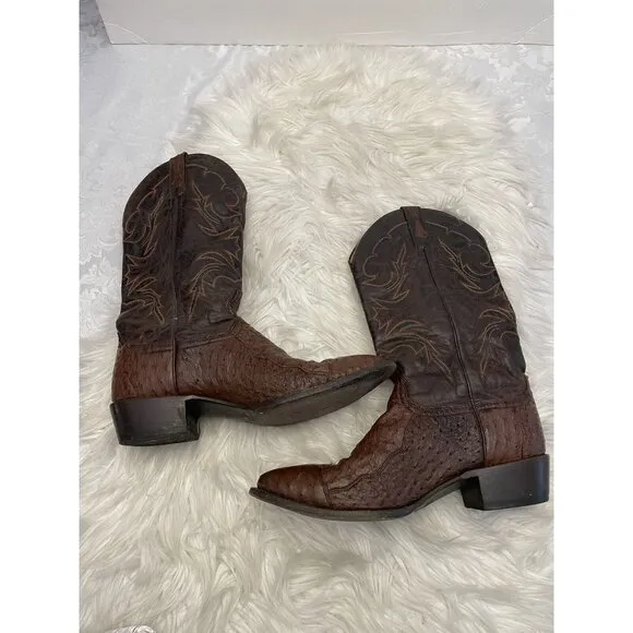 J.B. Dillon Brown Leather Ostrich Cowboy Boots‎ USA Size 10.5 D Made In Mexico