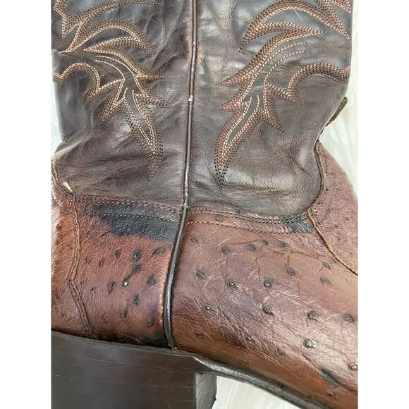J.B. Dillon Brown Leather Ostrich Cowboy Boots‎ USA Size 10.5 D Made In Mexico