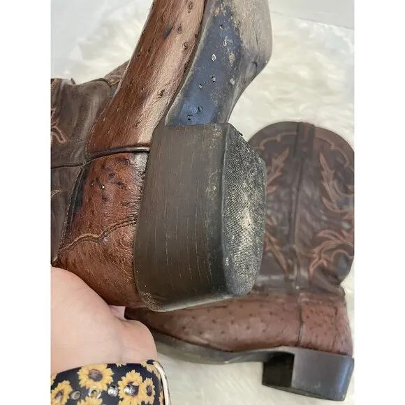 J.B. Dillon Brown Leather Ostrich Cowboy Boots‎ USA Size 10.5 D Made In Mexico