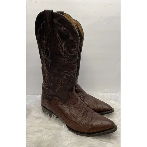 J.B. Dillon Brown Leather Ostrich Cowboy Boots‎ USA Size 10.5 D Made In Mexico