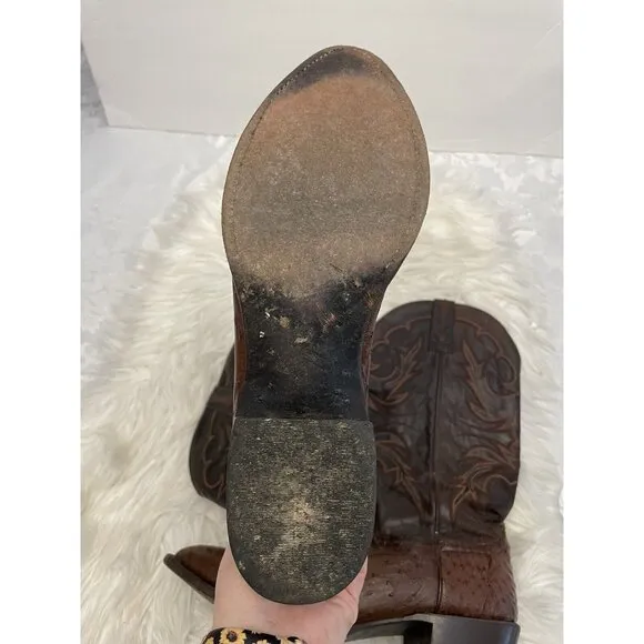 J.B. Dillon Brown Leather Ostrich Cowboy Boots‎ USA Size 10.5 D Made In Mexico