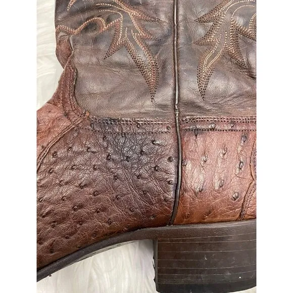 J.B. Dillon Brown Leather Ostrich Cowboy Boots‎ USA Size 10.5 D Made In Mexico
