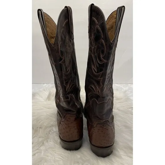 J.B. Dillon Brown Leather Ostrich Cowboy Boots‎ USA Size 10.5 D Made In Mexico