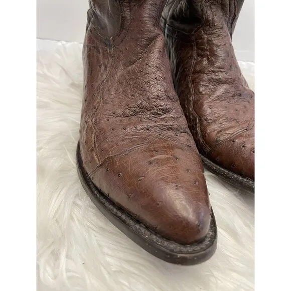 J.B. Dillon Brown Leather Ostrich Cowboy Boots‎ USA Size 10.5 D Made In Mexico
