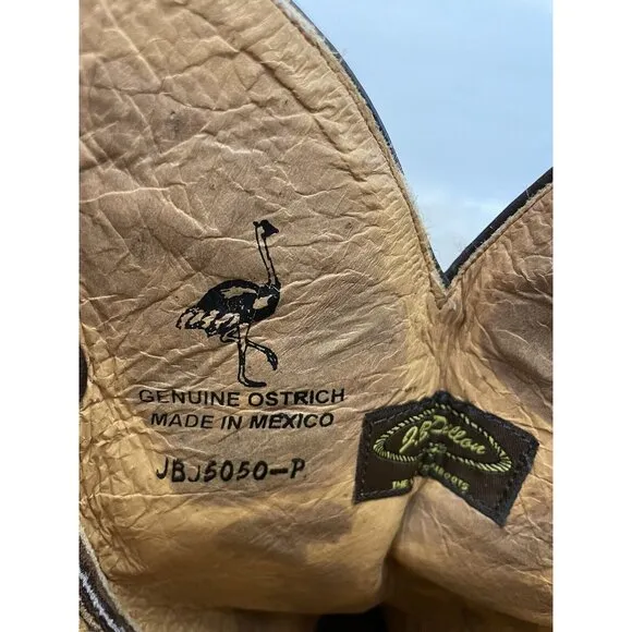 J.B. Dillon Brown Leather Ostrich Cowboy Boots‎ USA Size 10.5 D Made In Mexico