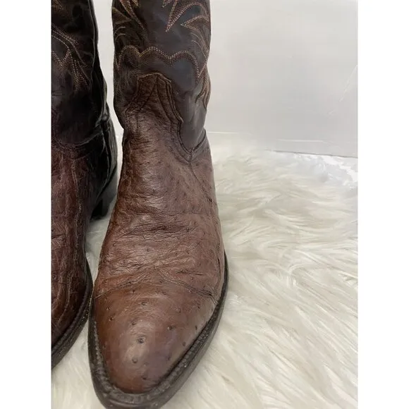 J.B. Dillon Brown Leather Ostrich Cowboy Boots‎ USA Size 10.5 D Made In Mexico